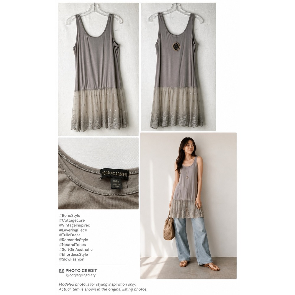 Coco + Carmen Gray Tulle Lace Embroidered Drop Waist Tank Dress Womens SM NWT